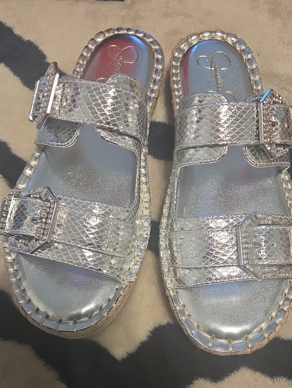 Jessica Simpson Silver Metallic Double-Buckle Sandals